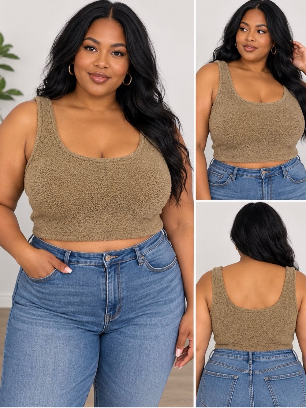 Eloquii Taupe Plush Crop Tank